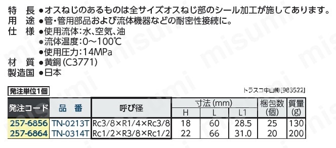 ねじ込み継手チーズ（内×内×外 ねじ・異径）:関連画像