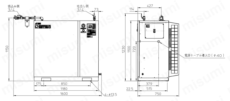 ブースターコンプレッサ ESTIBO CFBSシリーズ　CFBS55BF-14外形図