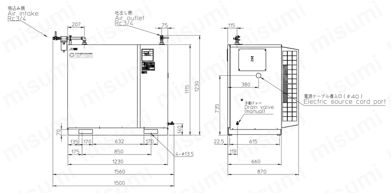 ブースターコンプレッサ ESTIBO CFBSシリーズ　CFBS75BF-20外形図