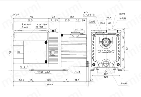 直結型小型油回転真空ポンプ（マグネットカップリングタイプ） 外形図01