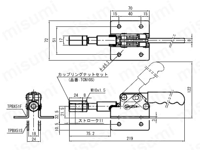 横押し型トグルクランプ TPBX 外形図