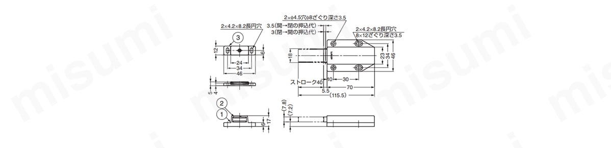 大型マグネラッチ ML-120型（樹脂製）外形図
