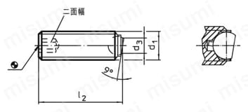セッティング・スクリュー ヘッド無し、ボール反転防止機構付 外形図