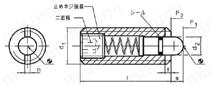 スプリング・プランジャ 六角穴、シール付 外形図
