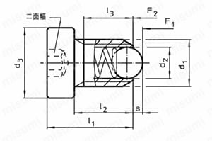 スプリング・プランジャ ボール、ヘッド、六角穴付 外形図01