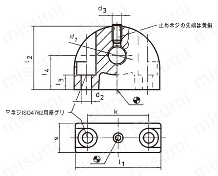 固定ブロック インデックスボルト用、ダイキャスト製 外形図