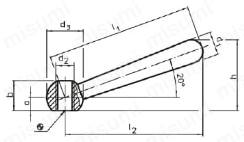 ボール・レバーDIN99 斜めレバーメネジ付 形状N-図2外形図