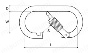 カラビナO型(環なし、環付き) 環付き外形図