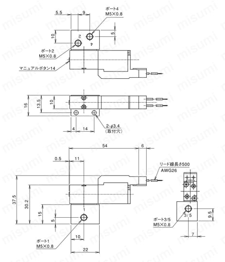 小形4ポート2位置直動形電磁弁 VA01／PSC24 | クロダニューマティクス