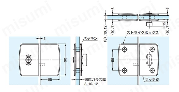 ガラスラッチ錠 ストライクボックス付CLS38型 表示器付:関連画像