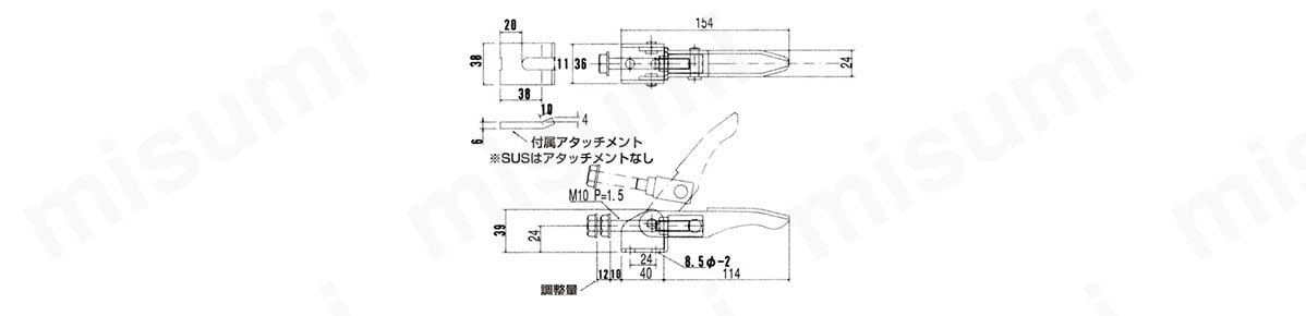 フック型クランプ NO.FA160-2S0の寸法図