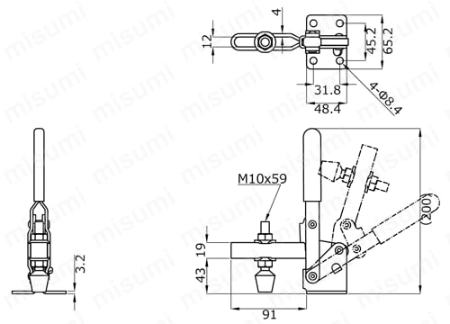 下方押さえ型クランプ No.HV650 外形図