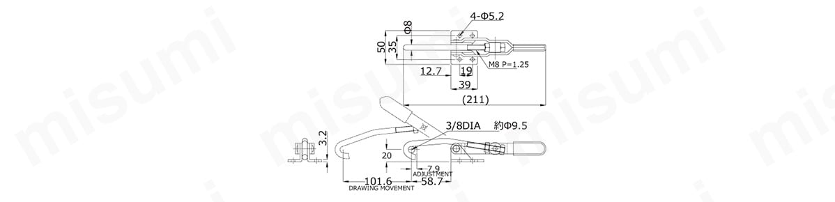 フック型クランプ NO.PA250の寸法図