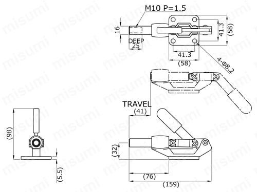 横押型クランプ No.SL200 外形図