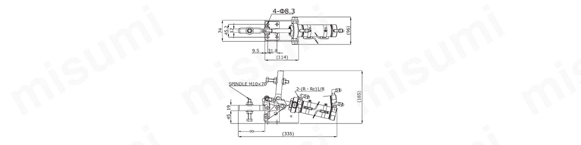 エアークランプ Sシリーズ下面押さえ型 AC650-Sの寸法図