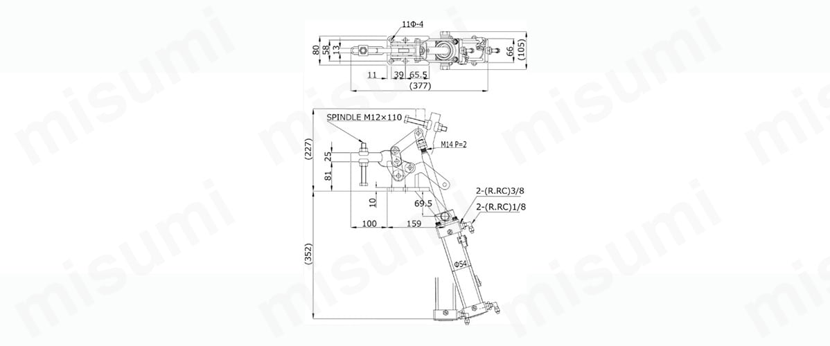 エアクランプ Sシリーズ下面押さえ型 NO.501Sの寸法図