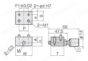 リニアストッパー　ウレタンボルト付　ＬＳＷ－Ｎ－Ｕ　形状① 外形図