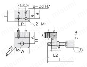 リニアストッパー　ウレタンボルト付　ＬＳＷ－Ｎ－Ｕ　形状② 外形図