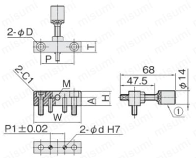 リニアストッパー ウレタンボルト付 LSZ－N－U 形状（1） 外形図