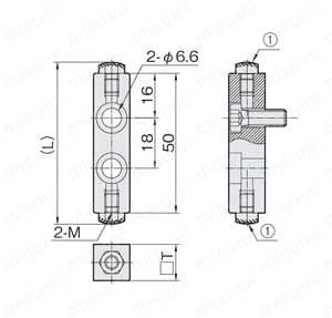 リニアストッパー　ストッパーブロック　ＳＢＡＷ　（ボルトＲ） 外形図