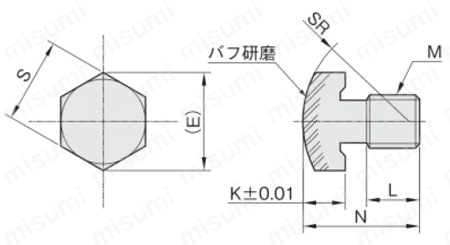 リニアストッパー ストッパーボルト SBRN 外形図