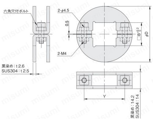 シャフトブラケット ノーマルタイプ 角シャフト用 外形図