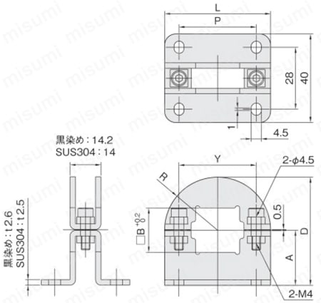 シャフトブラケット フランジ付タイプ 角シャフト用 外形図