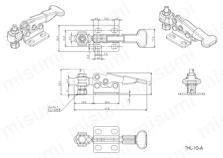 トグルクランプ ハンドル横型 クランプ力調整タイプ THL-10-A:関連画像