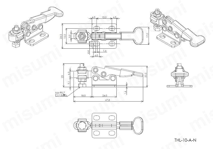 トグルクランプ ハンドル横型 クランプ力調整機構有り THL-10-A-N:関連画像