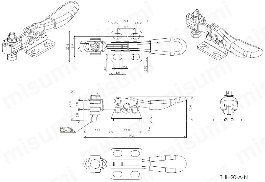フレックラムトグルクランプ ハンドル横型 クランプ力調整タイプ:関連画像