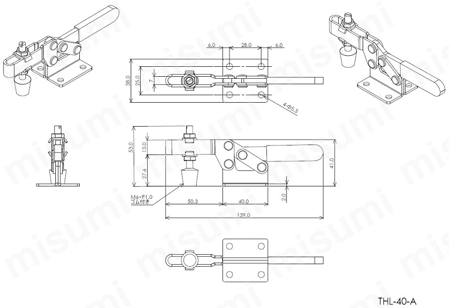 トグルクランプ ハンドル横型 THL-40-A クランプ力調整タイプ:関連画像
