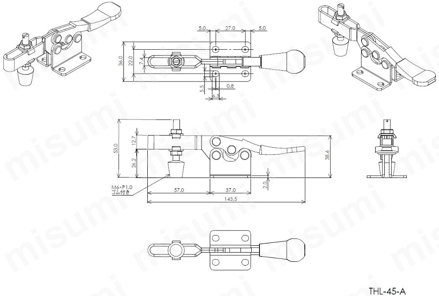 トグルクランプ ハンドル横型 THL-45-A クランプ力調整タイプ:関連画像