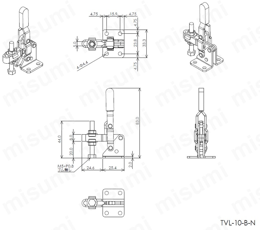 トグルクランプ－ハンドル立型 TVL-10-B-N:関連画像