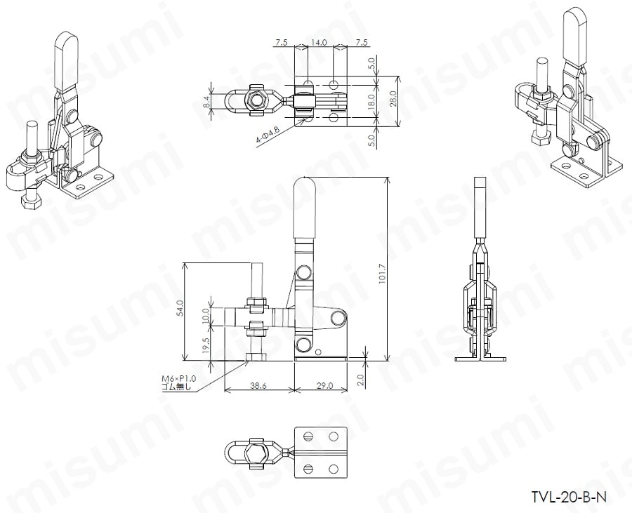 トグルクランプ－ハンドル立型 TVL-20-B-N:関連画像