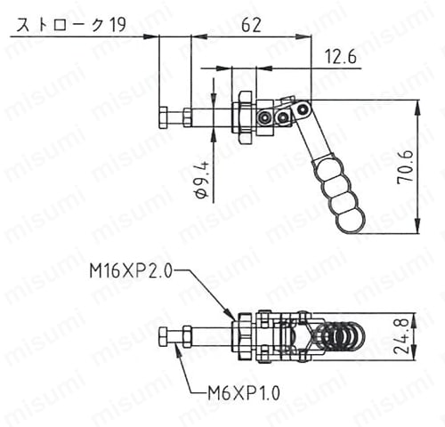 トグルクランプ 取付方向自在タイプ TPPL-M16 外形図01