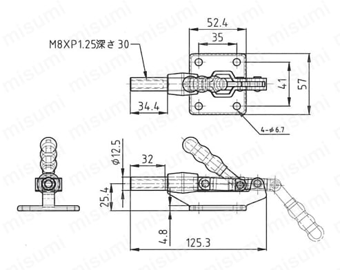トグルクランプ 横押型 TPPL-70 外形図