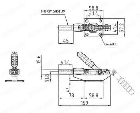 トグルクランプ 横押型 TPPL-80 外形図