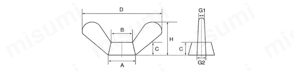 蝶ナット（1種）の寸法図