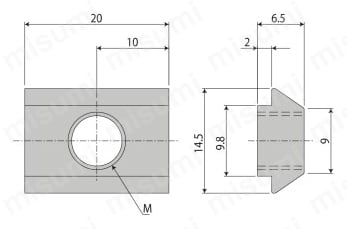 後入れナット・ストッパ L NN-L3/L4/L5/L6/L8外形図