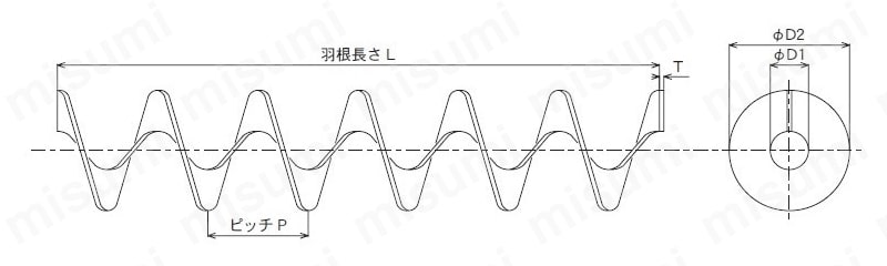 フリーサイズスクリュー羽根SS400相当タイプ 外形図