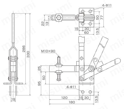 下方押え型トグルクランプ 垂直ハンドル ISK-41BS0／41BM0 ISK-41BM0/ISK-41BSM0外形図