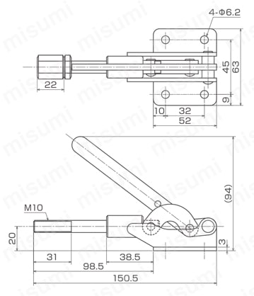 横押し型トグルクランプ ISK-50A0／50B0 ISK-50A0外形図