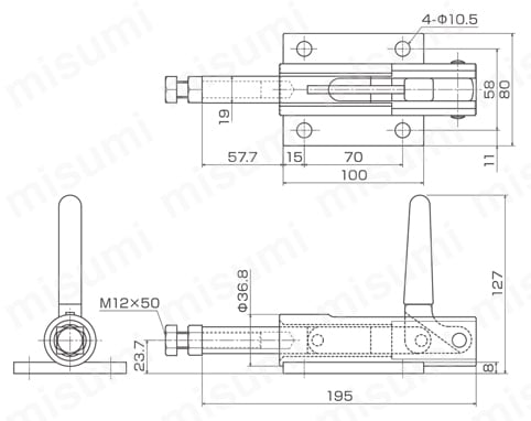 育良 横押し型トグルクランプ ISK-51MB0 外形図