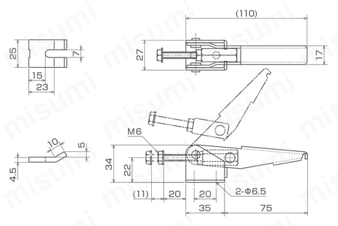 引き止め専用型トグルクランプ ISK-FA1200／1600 ISK-FA1200/ISK-FA1200-2S外形図