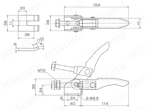 引き止め専用型トグルクランプ ISK-FA1200／1600 ISK-FA1600/ISK-FA1600-2S外形図