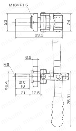 押し引き兼用型トグルクランプ ISK-FM500／1500／2500 ISK-FM500外形図