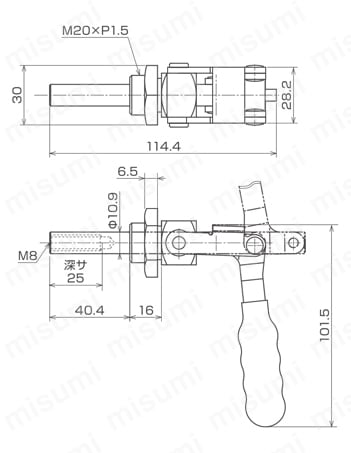 押し引き兼用型トグルクランプ ISK-FM500／1500／2500 ISK-FM1500/ISK-FM1500-2S外形図