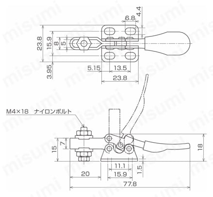 下方押え型トグルクランプ 水平ハンドル ISK-HH1500／2500 ISK-HH2500外形図