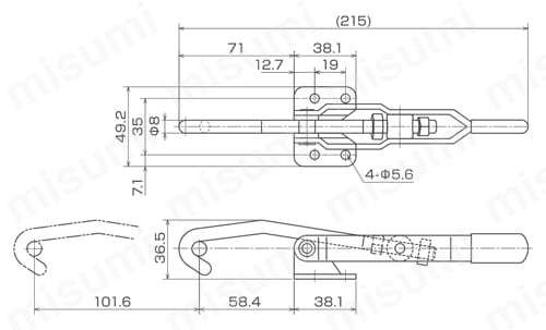 育良 引き止め専用型トグルクランプ ISK-PA2500 外形図