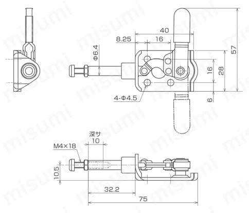 横押し型トグルクランプ ISK-SL50L0／50R0 ISK-SL50R0外形図
